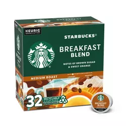 Starbucks Medium Roast K-Cup Coffee Pods — Breakfast Blend for Keurig Brewers — 1 box (32 pods)