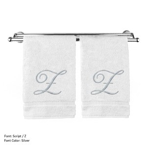 BC BARE COTTON Monogrammed Hand Towel, 100% Turkish Cotton - Set of 2 - White - Silver Script - 1 of 1