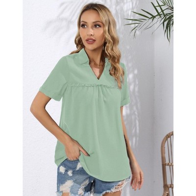 Rompers for Women 2023 Summer Casual V Neck Short Jumpsuits Belted Wrap Flared Half Sleeve Waist Tie Romper