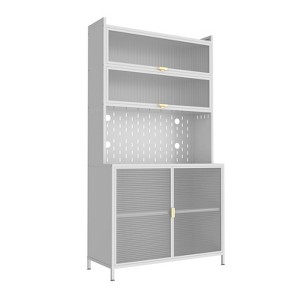 ZACHVO 6-Tier Metal Kitchen Pantry Cabinet with 2 Acrylic Glass Flip-Up Doors – Versatile Storage for Home Office, Dining Room, Bathroom,White - 1 of 4