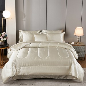 Satin Comforter Set with Sheet Set – 8-Piece Silk-Like Bed in a Bag, Luxury Soft Microfiber Bedding with Cushion Cover - 1 of 4