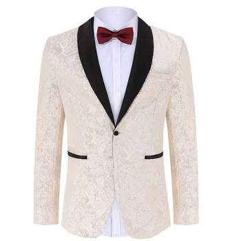 Men's Floral Tuxedo Jacket One Button Embroidered Dinner Suit Jackets Party Prom Wedding Blazer Coat