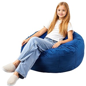 VEVOR Bean Bag Chair, 3 feet Round Bean Bag Chair with Removable and Washable Cover, 25D Memory Foam Filled with Soft and Smooth Dutch Velvet, Blue - 1 of 4