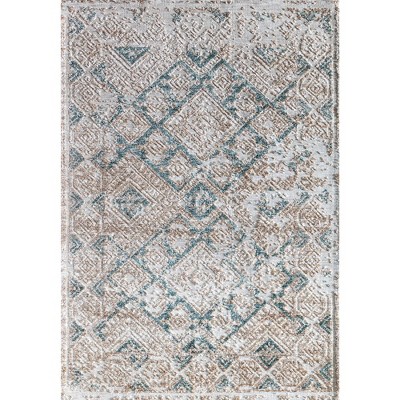 5' x 7' White and Beige Geometric Synthetic Area Rug