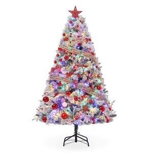6 FT Pre-lit Christmas Tree with 400 Multi-Color Led Lights, Snow Flocked Artificial Xmas Tree with 850 Branch Tips for Home Party Decoration - 1 of 4