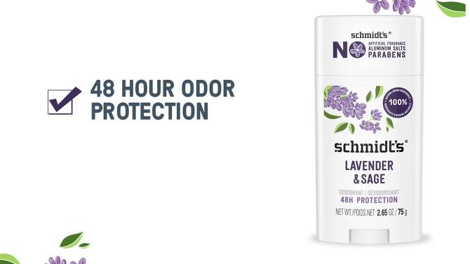 Schmidt&#39;s Lavender + Sage Aluminum-Free Natural Deodorant Stick - 2.65oz, 2 of 13, play video