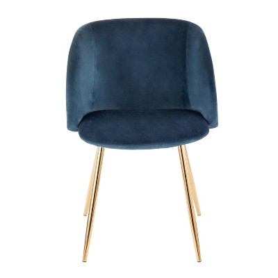 Mid-Century Blue Velvet Upholstered Arm Chair with Metal Legs