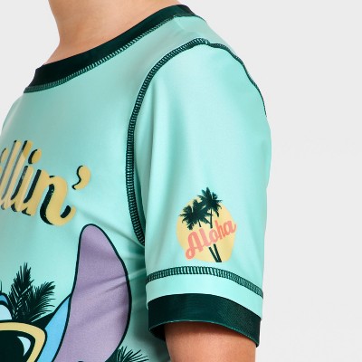Disney Boys' Stitch Rash Guard Swimsuit Tops - Aqua Blue 5-6 — фото 3