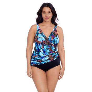 Swim 365 Women's Plus Size Zip-front One-piece With Tummy Control - 18,  Black : Target