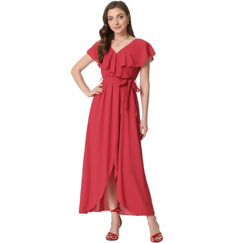 Allegra K Women's Short Sleeve Ruffled V Neck Casual Maxi Wrap Dress - image 1 of 4