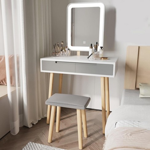 Vanity Table Set with Adjustable Brightness Mirror and Cushioned Stool, Dressing Table Vanity Makeup Table with Free Make-up Organizer - image 1 of 4