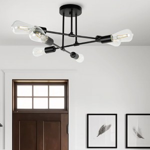 YANSUN 16 in. 6-Light Black Sputnik Modern Linear Semi Flush Mount - 1 of 1