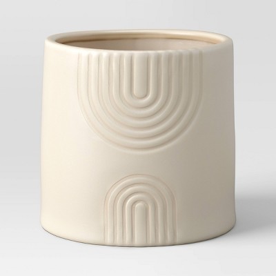 9" Wide Ribbed Geometric Outdoor Stoneware Planter Pot Cream - Threshold™