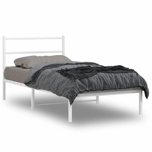 vidaXL Metal Bed Frame with Headboard White 39.4 in.x78.7 in. - 1 of 4