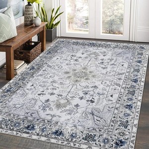 Area Rug for Dining Bedroom, Machine Washable, Carpet Non-Slip Low Pile Stain-Resistant Distressed Bistro Area Rug for Living Room Office - 1 of 4