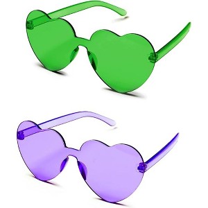 4E's Novelty Heart Shaped Sunglasses for Women, 2 Pack Green & Purple, Trendy Festival & Party Glasses for Teens & Adults - 1 of 4