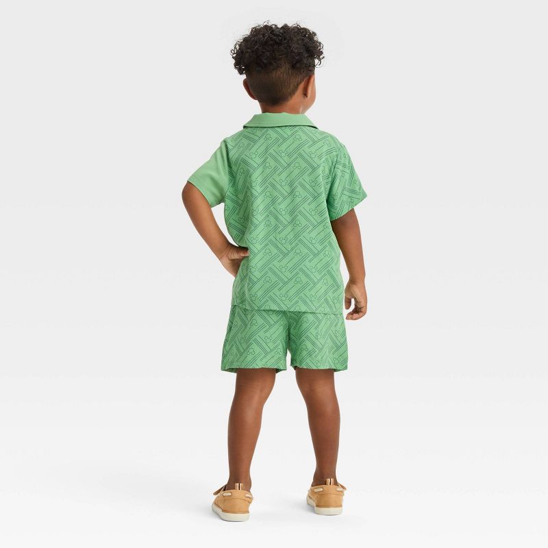 Toddler Boys' Disney Mickey Mouse Woven Pattern Top and Shorts Set - Green, 2 of 4