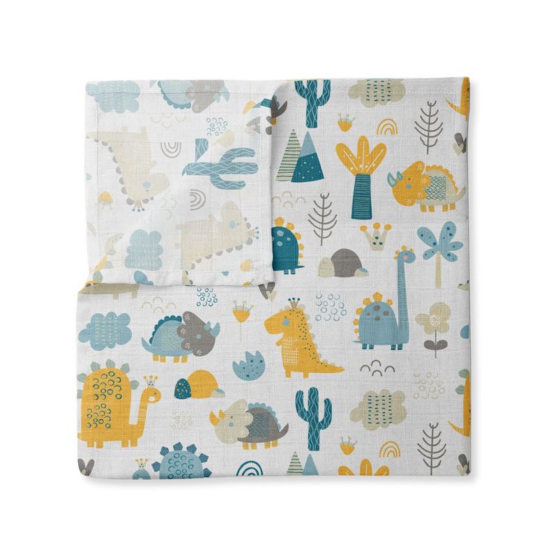 Little Dino Boys Teal/Yellow 2 pack Muslin Swaddling Blankets, 5 of 10