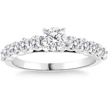 Pompeii3 1 1/2Ct Diamond Engagement Ring Round Cut 14k White Gold With Side Stones