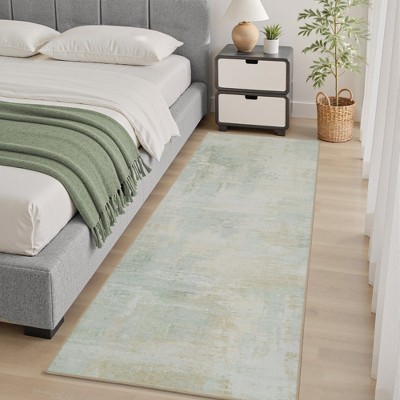 MontVoo Soft Abstract Washable Area Rug Yellow Green
