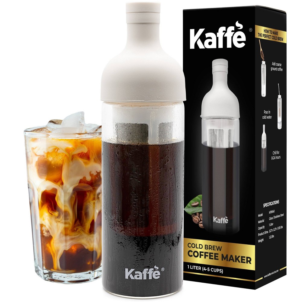 Photos - Coffee Maker Cold Brew  - Glass/Silicone Top - White - 1L: Kaffe, BPA-Free, Manual, Permanent Screen Filter, 8 Cup Capacity