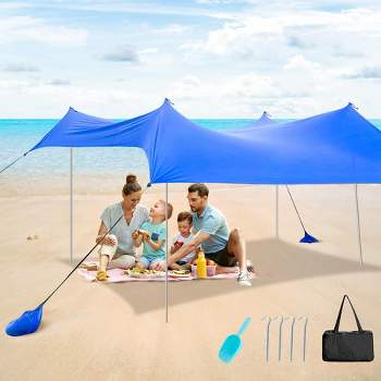 Costway Family Beach Tent Canopy w/4 Poles Sandbag Anchors 10'x9' UPF50+ Purple/Green/Blue