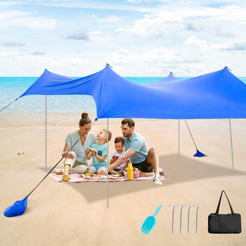 Costway Family Beach Tent Canopy w/4 Poles Sandbag Anchors 10'x9' UPF50+ Purple/Green/Blue, 1 of 10