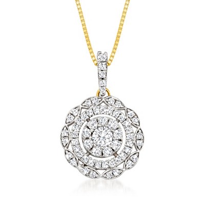 Ross-Simons 0.50 ct. t.w. Diamond Cluster Pendant Necklace in 14kt Yellow Gold