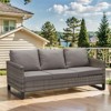 POCASSY 74.4" Outdoor Wicker Couch with Metal Armrest, 3-Seater Couch with Square Armrest Gray Wicker Patio Furniture Sofa for Porch Balcony - 2 of 4