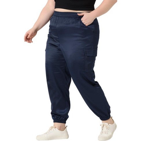 Women's Drawstring Running Pants Elastic Waist Athleisure Pants Ankle  Length Satin Joggers with Pockets Black at  Women's Clothing store