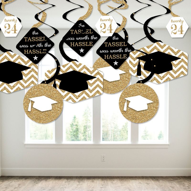 Big Dot of Happiness Gold Graduation Class of 2024 Decorations Hanging Swirls - Set of 40, 3 of 9