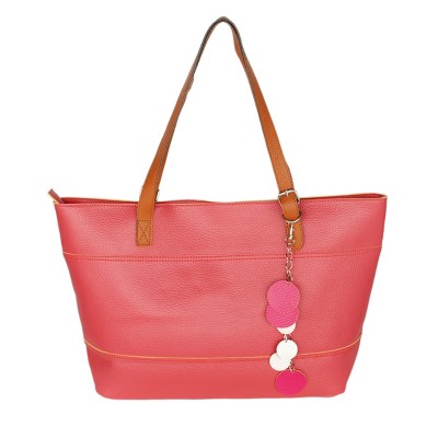 Slickblue Women’s Faux Leather Handbag, Large Pink Satchel with Zipper Pockets and Handles, 18.5"x5.5"x11"