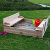 Be Mindful 50 x 48-Inch Solid Wood Natural Finish Untreated Extra Large Outdoor Kids Sandbox with Lid Cover and Folding Bench Seat - image 2 of 4