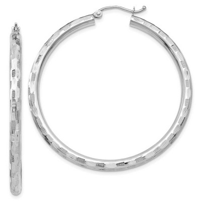 Black Bow Jewelry 3mm x 45mm 14k White Gold Textured Round Hoop Earrings