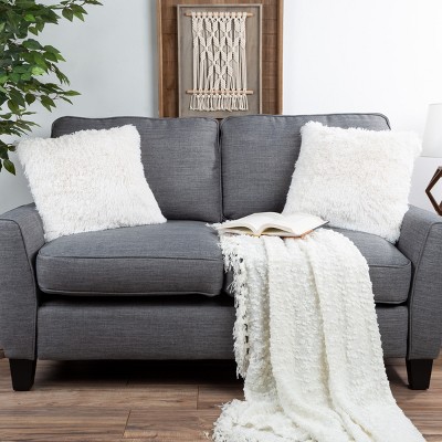 White Faux Fur and Suede 17-Inch Square Pillow Set