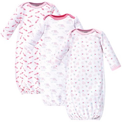 Luvable Friends Baby Girl Cotton Long-Sleeve Gowns 3pk, Girl Elephant Hearts, 0-6 Months