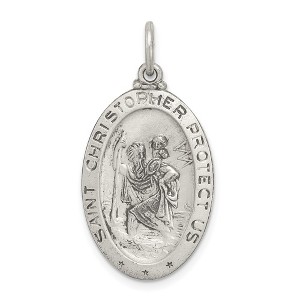 Black Bow Jewelry Sterling Silver St Christopher Oval Sports Medal Pendant, 15 x 31mm - 1 of 4