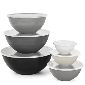 Bowls with Lids Set, 12 Piece Plastic Mixing Bowls Set, Nesting Mixing Bowl for Space Saving Storage, Ideal for Cooking, Baking, Food Prep (Gray) - 1 of 4