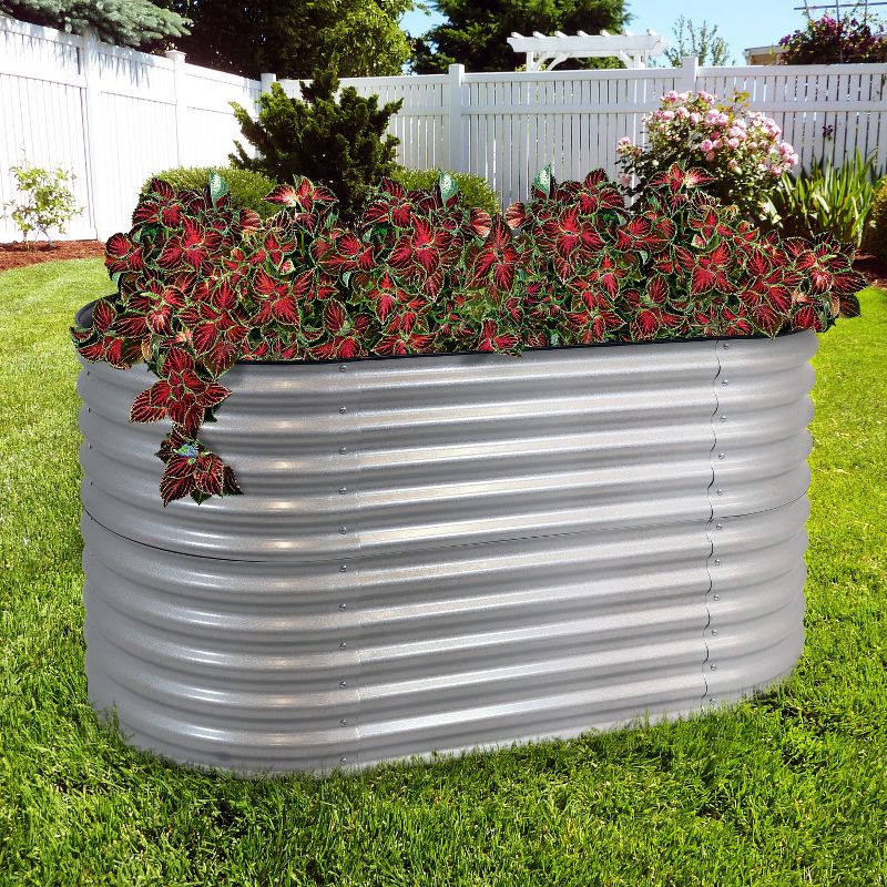 Sunnydaze Large Oval Steel Raised Garden Bed - Stand-Up Height - 62.5" W x 32" H, 2 of 12