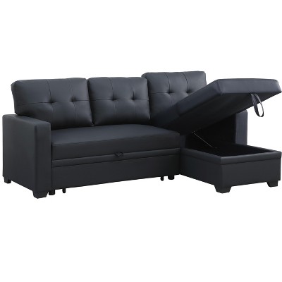 NicBex Line Sleeper Sectional Sofa,L-Shaped Couch with Reversible Storage Chaise for Living Room,Apartment,Office,Black