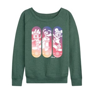 Women's - Disney - Mickey & Friends Lightweight French Terry Wide Neck Long Sleeve Graphic Shirt - 1 of 4