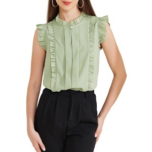 Allegra K Women's Ruffle Sleeveless Round Neck Keyhole Button Shirt - 1 of 4