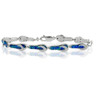 Opalata Sterling Silver Blue Inlay Opal Flip-Flop Link Bracelet - Silver - 7.5 Inch - 1 of 2