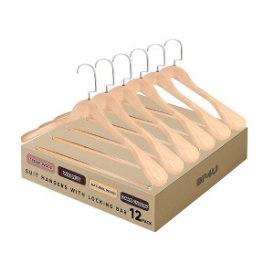 BP4U Premium Wide Shoulder Wooden Suit Hangers, Heavy-Duty Non-Slip Solid Wood Coat Hangers with Locking Bar for Suits & Coats - 1 of 4