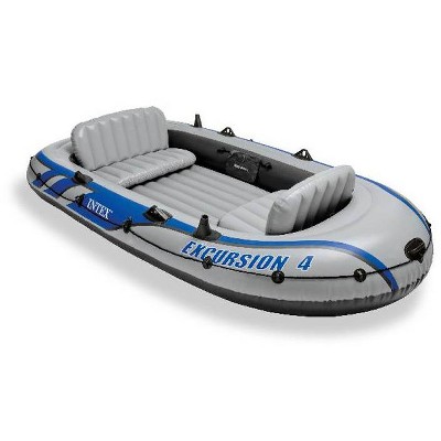 Intex Excursion 4 Person Inflatable Rafting and Fishing Boat Set with 2 Oars