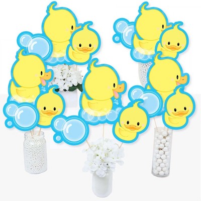 Big Dot of Happiness Ducky Duck - Baby Shower or Birthday Party Centerpiece Sticks - Table Toppers - Set of 15