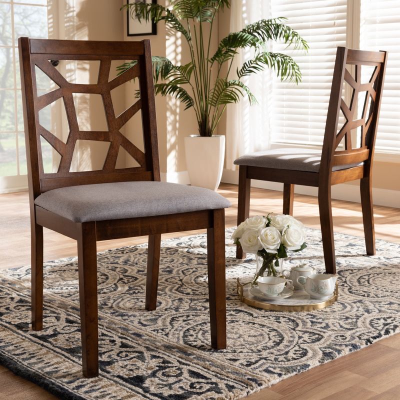 Set of 2 Abilene Walnut Finished Dining Chair Gray/Walnut Brown - Baxton Studio: Modern Upholstered, Eco-Friendly Rubberwood, 5 of 9