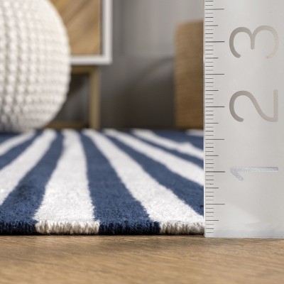 Blue Striped Cotton Reversible 5' x 8' Area Rug