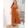 Whizmax Women Plus Size Wrap Maxi Dress Short Flutter Sleeves Empire Waist Split A Line Boho Casual Dress Caramel 3XL - 4 of 4