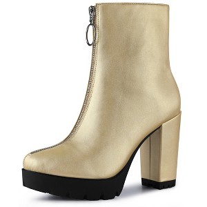 Allegra K Women's Platform Front Zip Chunky Heel Ankle Boots - 1 of 4